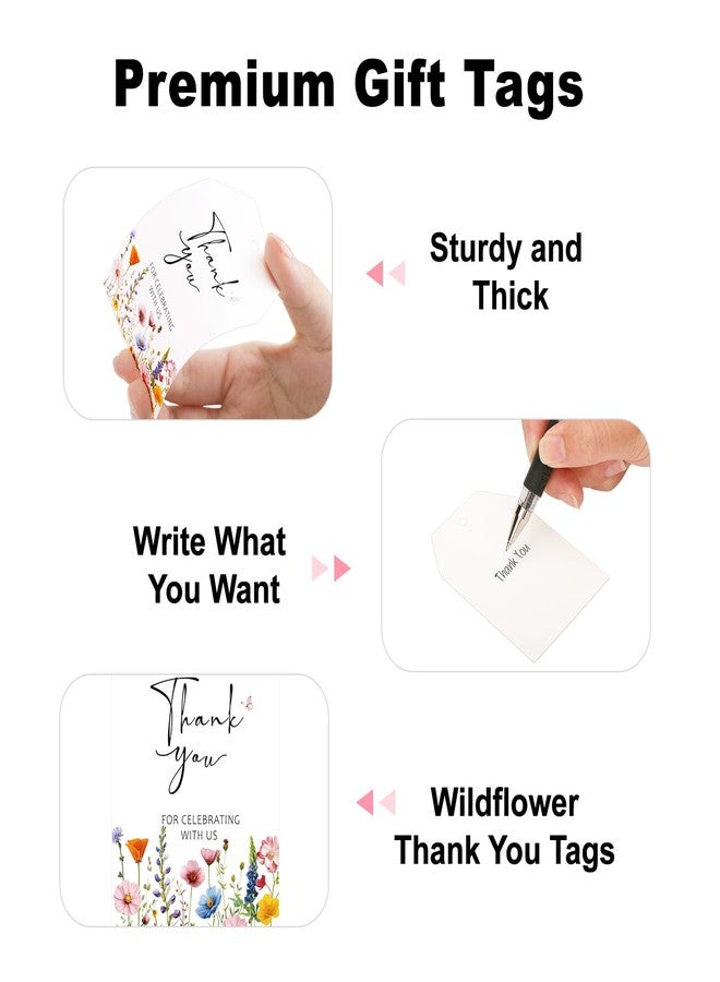 جيجاكرافت بطاقات شكر من jijAcraft بتصميم زهور برية - 50 بطاقة هدايا لحفلات الزهور مع خيط، مقاس 3.3 × 2.1 بوصة، بطاقة ورقية بيضاء كبيرة للتعليق، شكرًا لمشاركتكم فرحتنا، مناسبة لحفلات الزفاف، وحفلات استقبال المولود، وأعياد الميلاد - Image 3